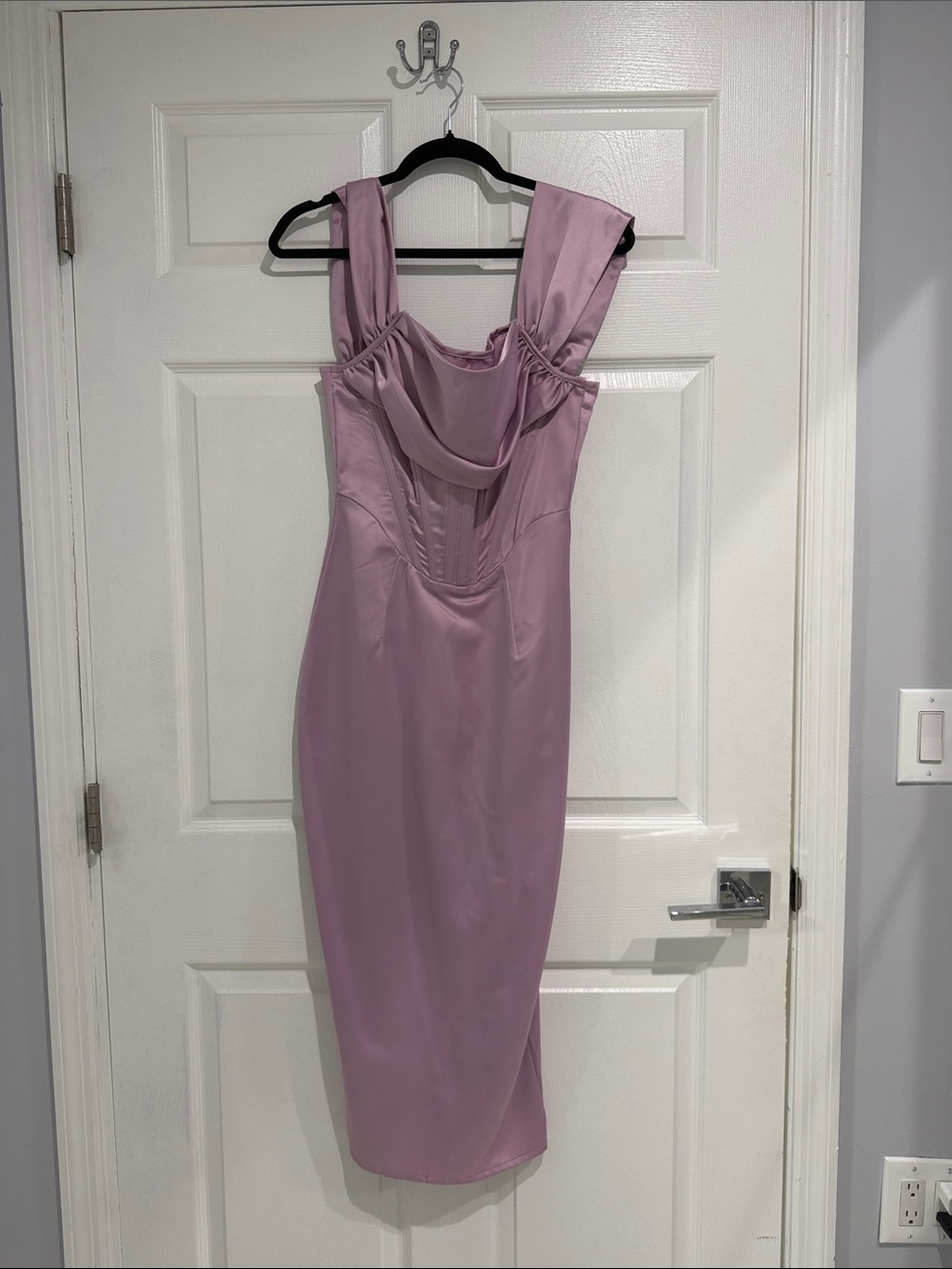 Missguided Carli Bybel Lilac Midi Dress with Draped Cowl Neck
